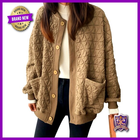 Oversized Quilted Bomber Jacket Lightweight Wrinkle-Textured Long Sleeve